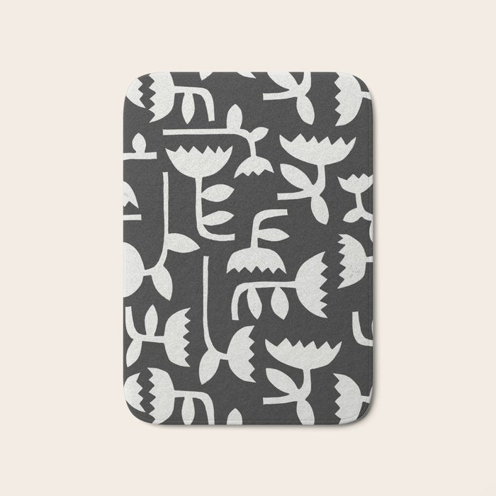 Linocut Tulip Pattern #4 Bath Mat Gallery Image 1