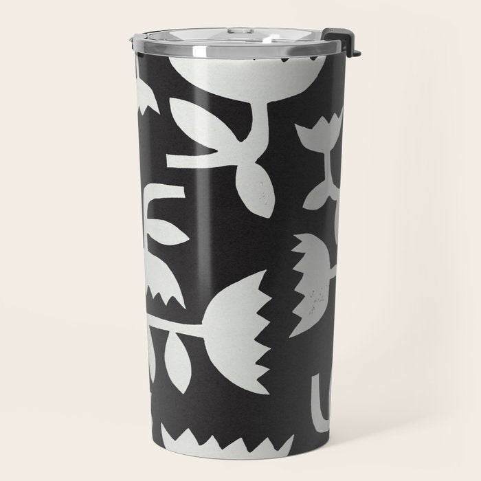 Linocut Tulip Pattern #4 Travel Mug Gallery Image 2