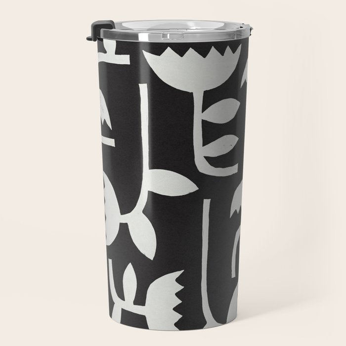 Linocut Tulip Pattern #4 Travel Mug Gallery Image 3