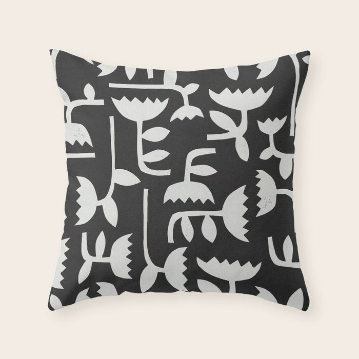 Linocut Tulip Pattern #4 Throw Pillow Gallery Image 6