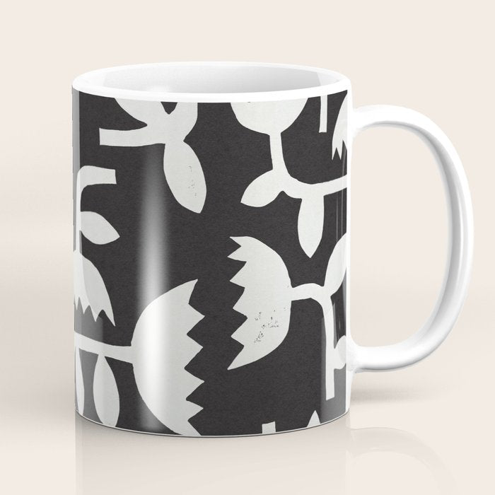 Linocut Tulip Pattern #4 Coffee Mug Gallery Image 1