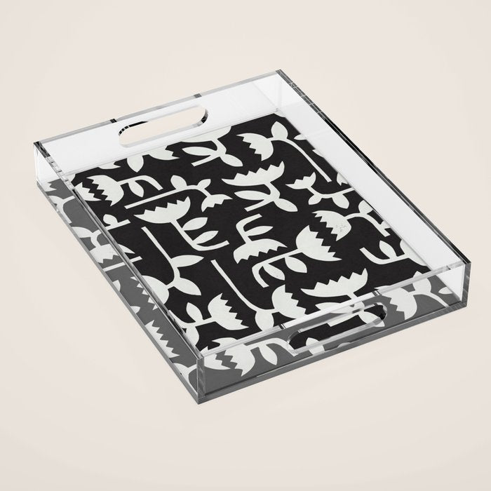 Linocut Tulip Pattern #4 Acrylic Tray Gallery Image 1