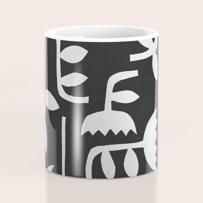 Linocut Tulip Pattern #4 Coffee Mug Gallery Image 4