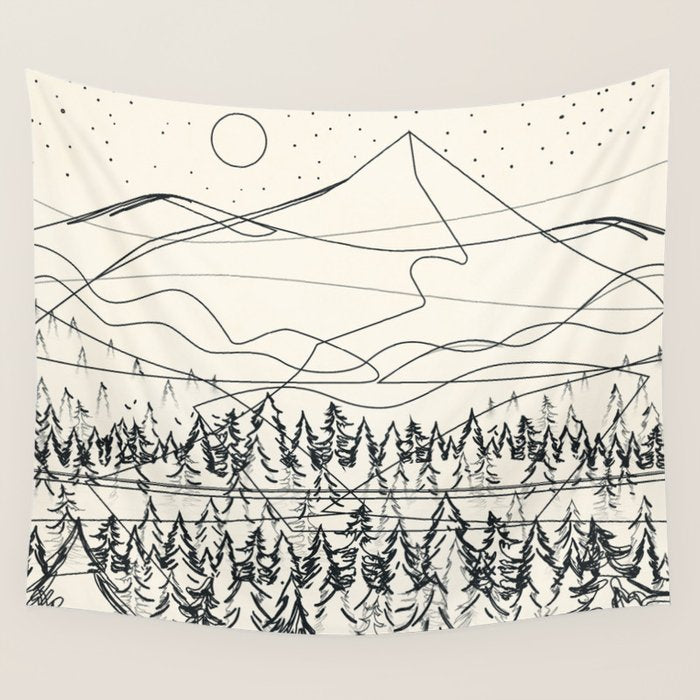 Minimal Line Mountain Beauty III Wall Tapestry Gallery Image 1
