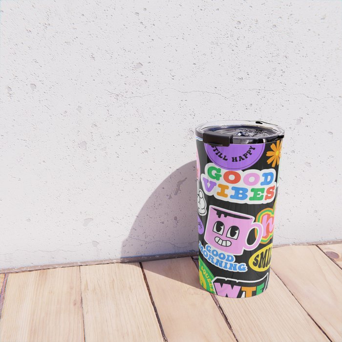 Retro cartoon sticker label pattern Travel Mug Gallery Image 4