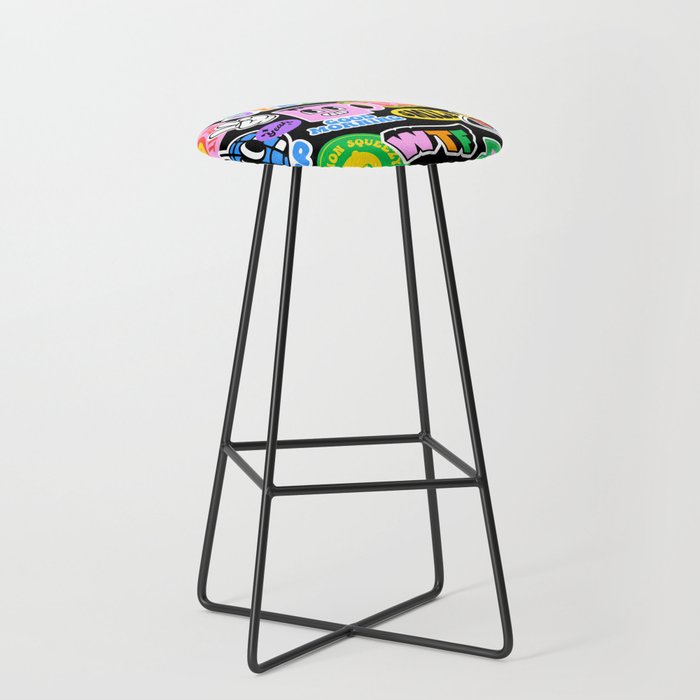 Retro cartoon sticker label pattern Stool Gallery Image 1