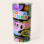 Retro cartoon sticker label pattern Travel Mug Gallery Image 1