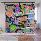 Retro cartoon sticker label pattern Wall Mural Gallery Image 1