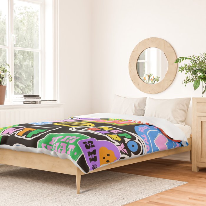 Retro cartoon sticker label pattern Duvet Cover Gallery Image 2