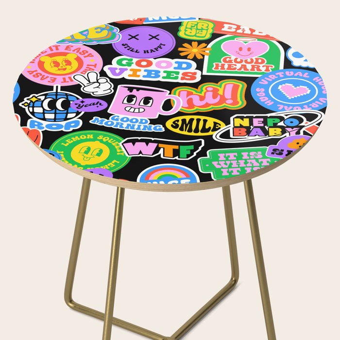 Retro cartoon sticker label pattern Side Table Gallery Image 2