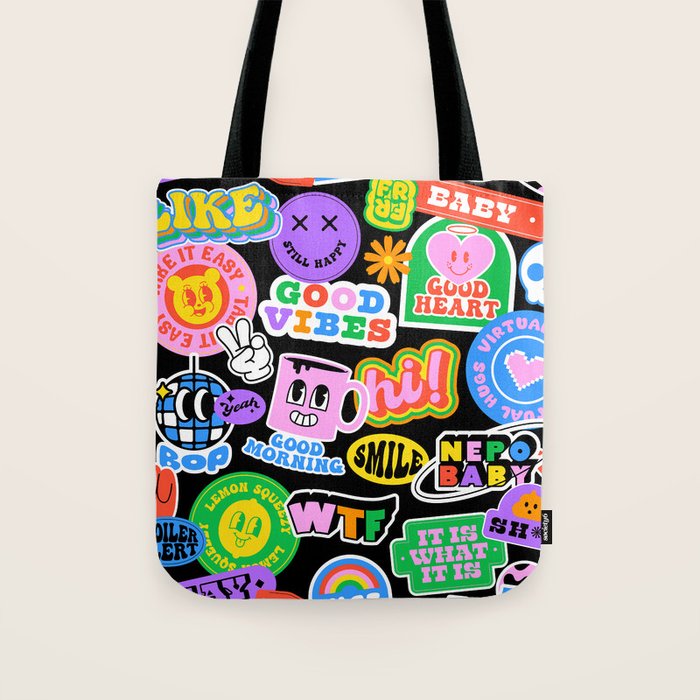 Retro cartoon sticker label pattern Tote Bag Gallery Image 1