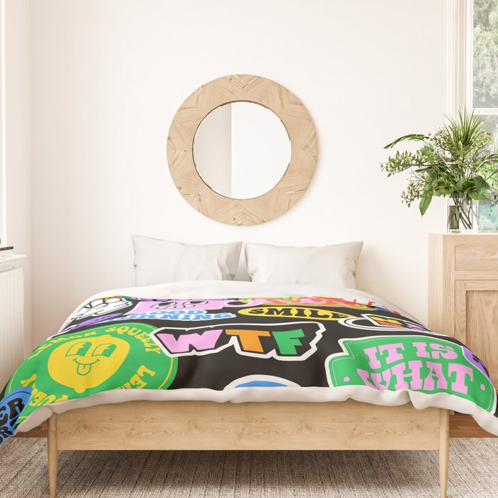 Retro cartoon sticker label pattern Duvet Cover Gallery Image 3