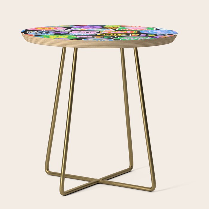 Retro cartoon sticker label pattern Side Table Gallery Image 1