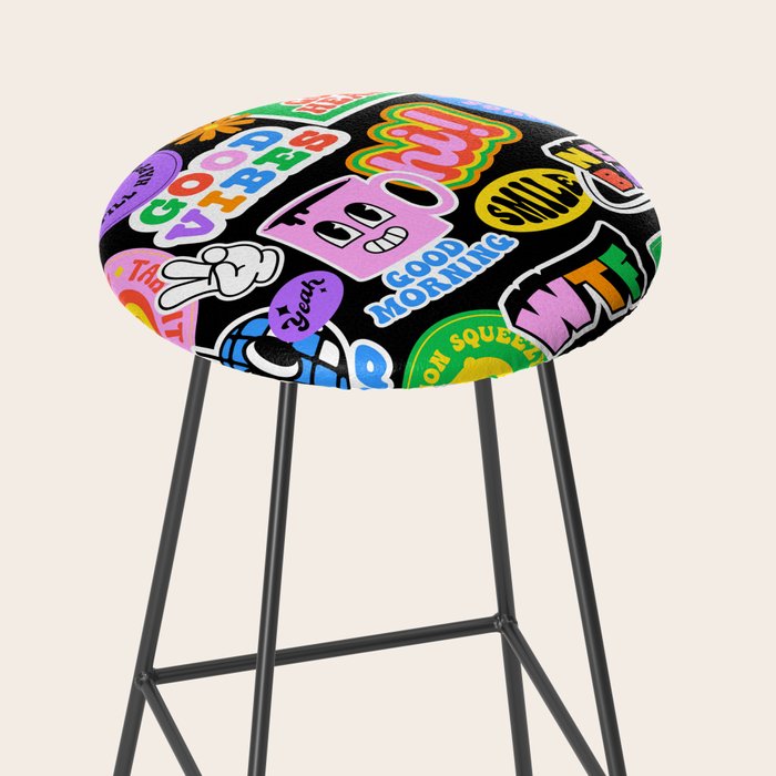 Retro cartoon sticker label pattern Stool Gallery Image 2