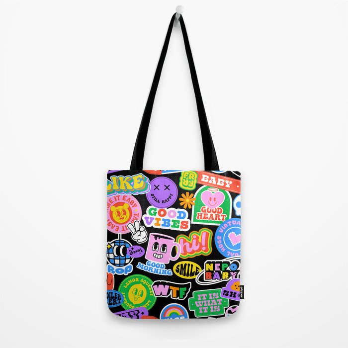 Retro cartoon sticker label pattern Tote Bag Gallery Image 2