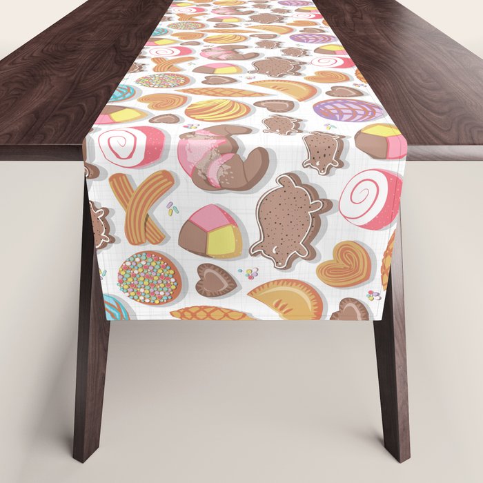 Mexican Sweet Bakery Frenzy // white background // pastel colors pan dulce Table Runner