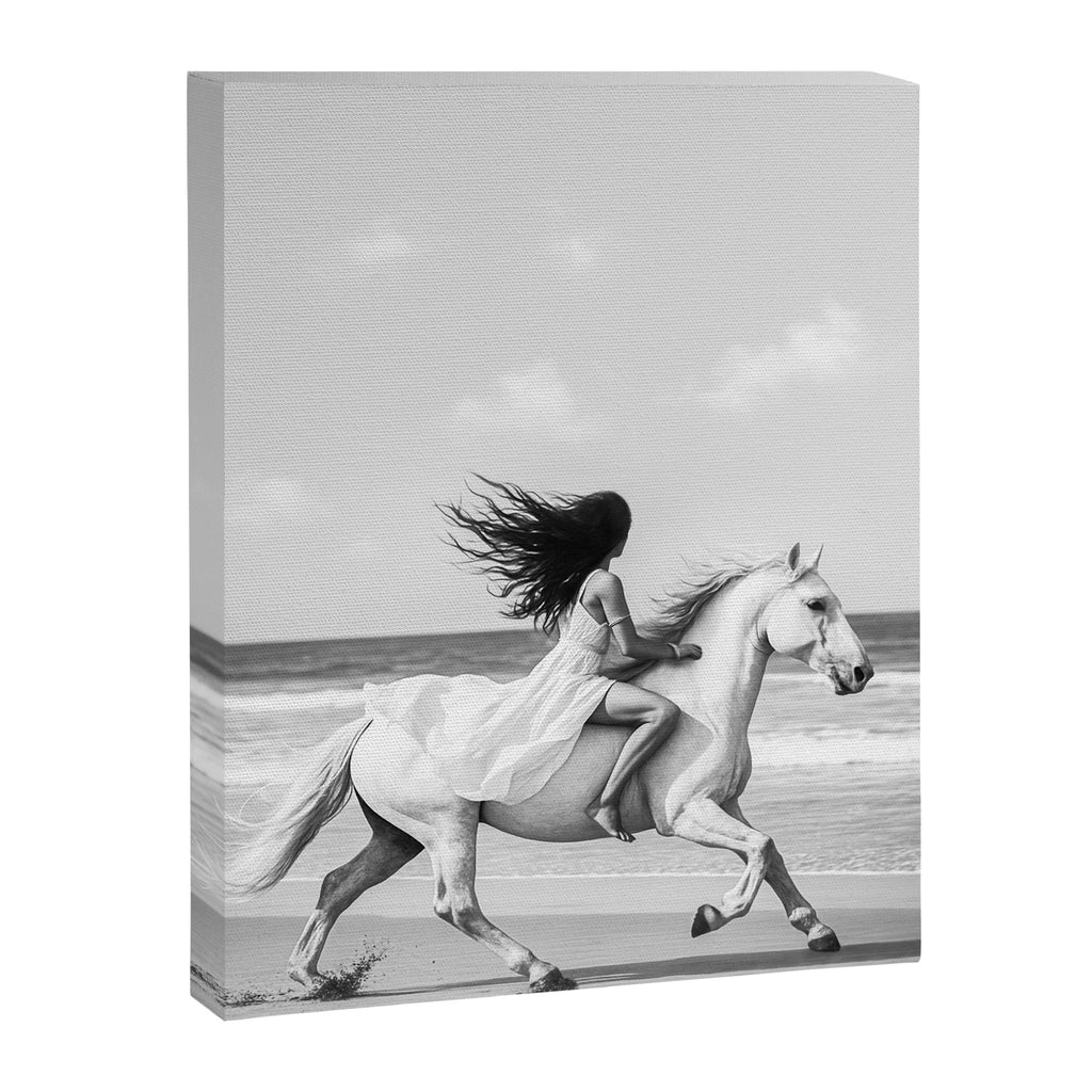 Boho Horse Riding Black White Beach Photography Canvas Print Gallery Image 6