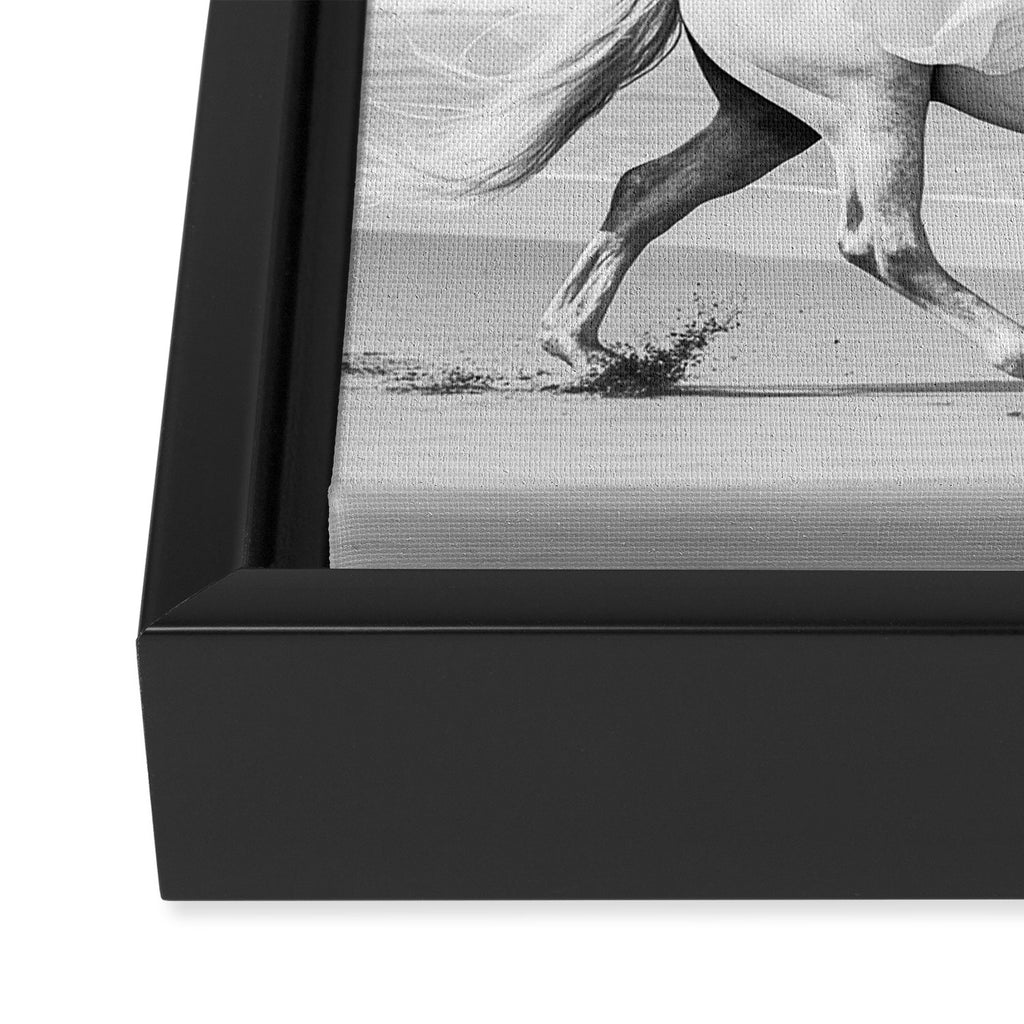 Boho Horse Riding Black White Beach Photography Framed Canvas Print Gallery Image 3