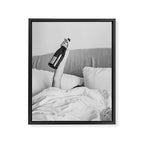 Champagne In Bed - Black And White Photography - Girl With Alcohol Bottle In Hand Photograph - Photo Framed Canvas Print Gallery Image 6