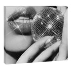 Disco Ball Female Lips - Black And White Modern Wall Art Photograph - Home Decor Canvas Print Gallery Image 6