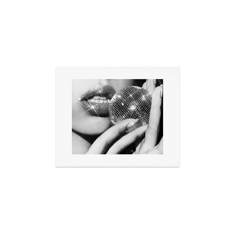 Disco Ball Female Lips - Black And White Modern Wall Art Photograph - Home Decor Art Print Gallery Image 1