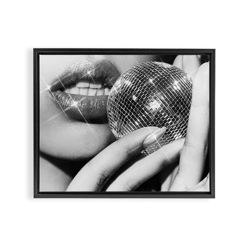 Disco Ball Female Lips - Black And White Modern Wall Art Photograph - Home Decor Framed Canvas Print Gallery Image 6