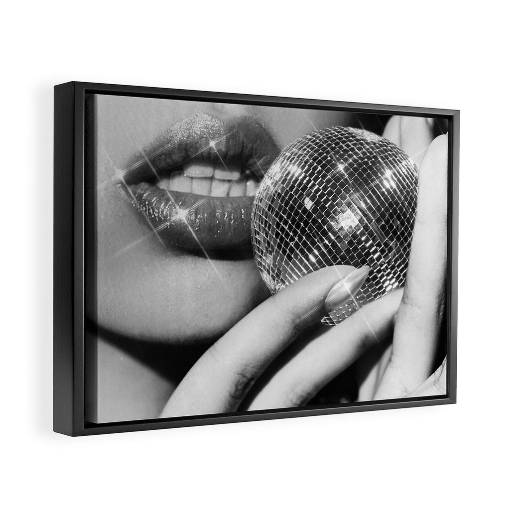 Disco Ball Female Lips - Black And White Modern Wall Art Photograph - Home Decor Framed Canvas Print Gallery Image 2
