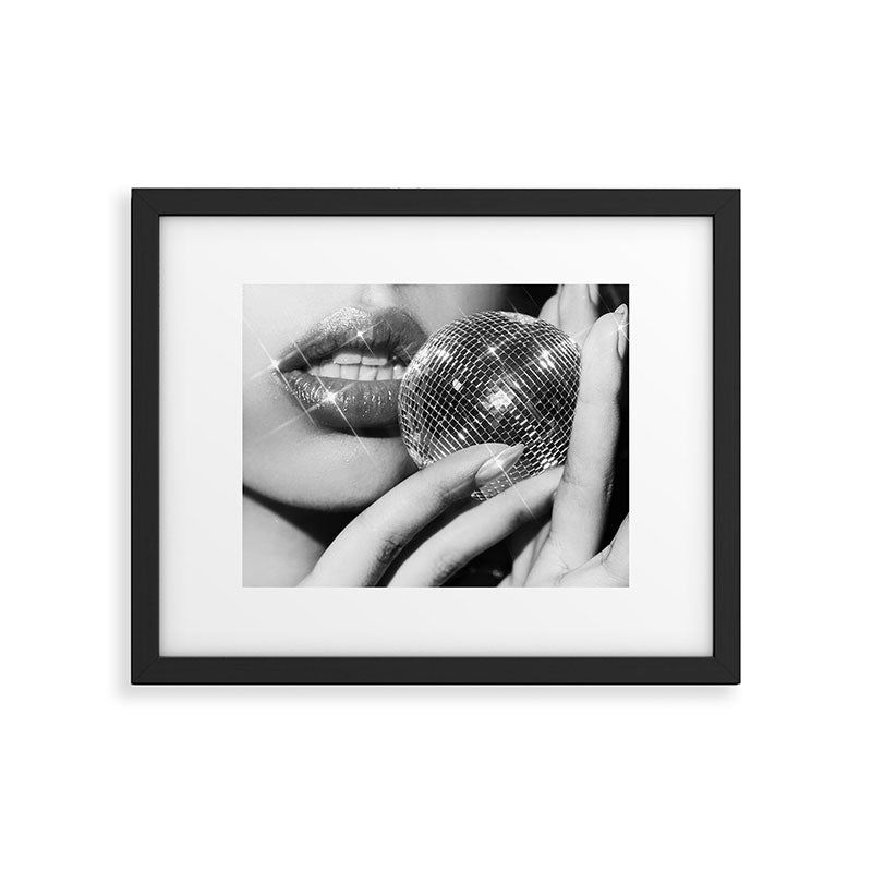 Disco Ball Female Lips - Black And White Modern Wall Art Photograph - Home Decor Framed Art Print Gallery Image 5