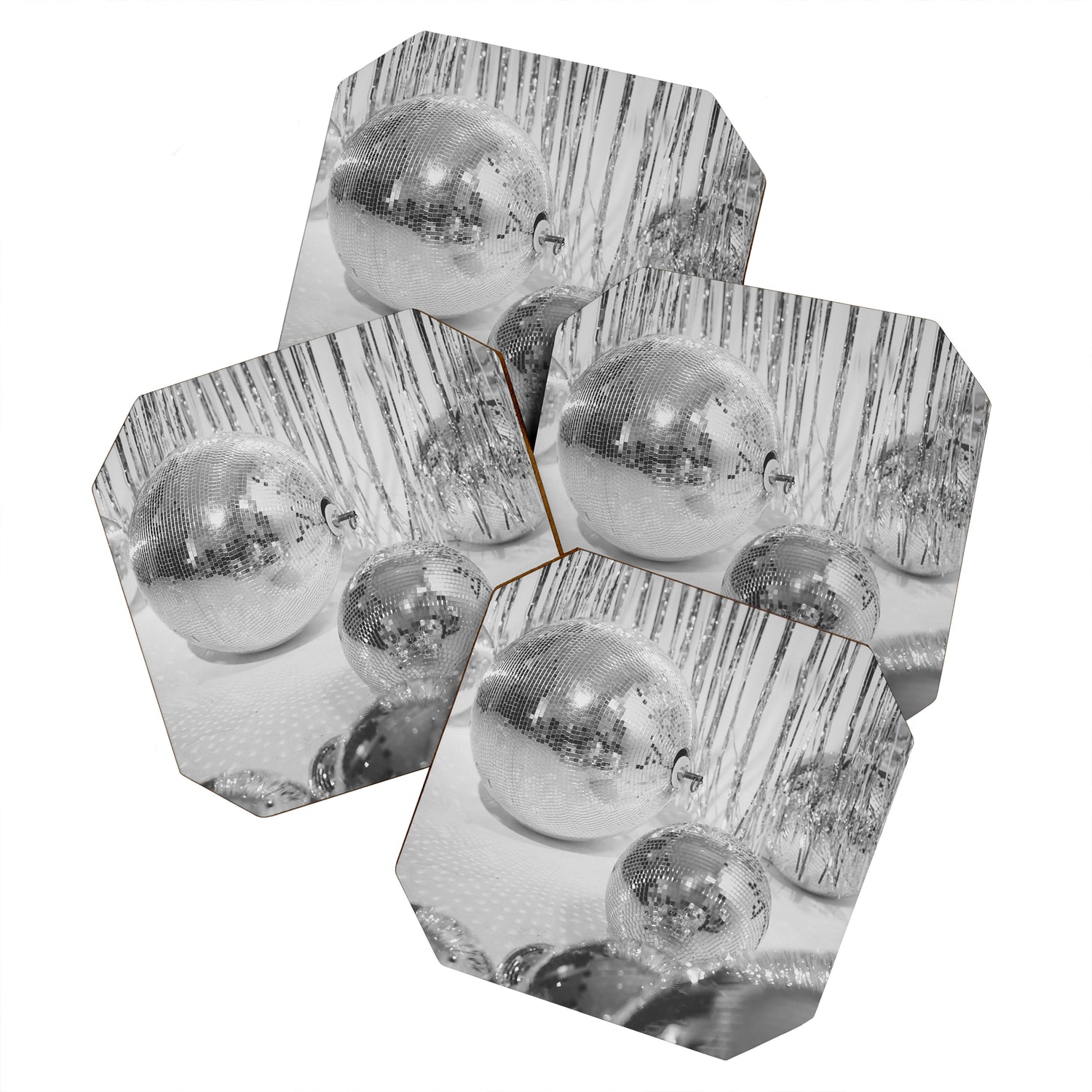 Disco Balls | Glitter Party Photo Art Print | Black & White 70s Sparkle Photography Coaster Gallery Image 1