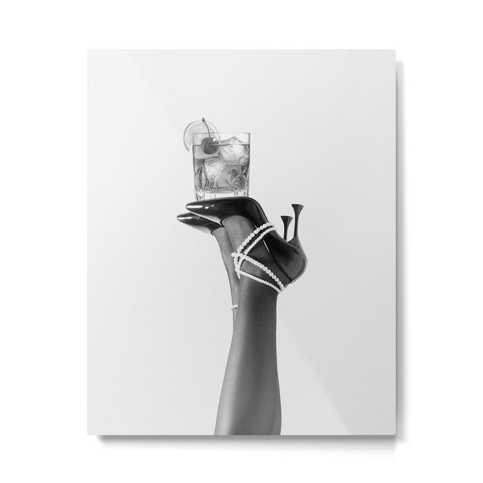 Fashionable Drink - Black And White Metal Print Gallery Image 1