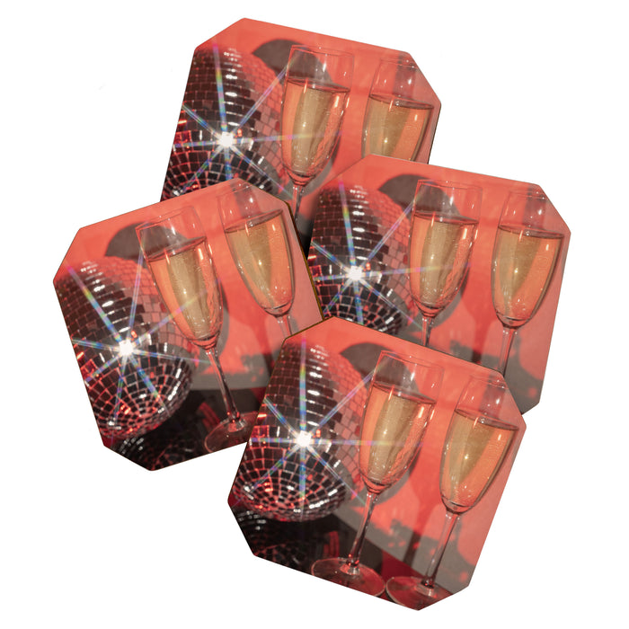 Festive Glamour Champagne Celebration Disco Ball Sparkling Holiday Photography  Coaster Gallery Image 1