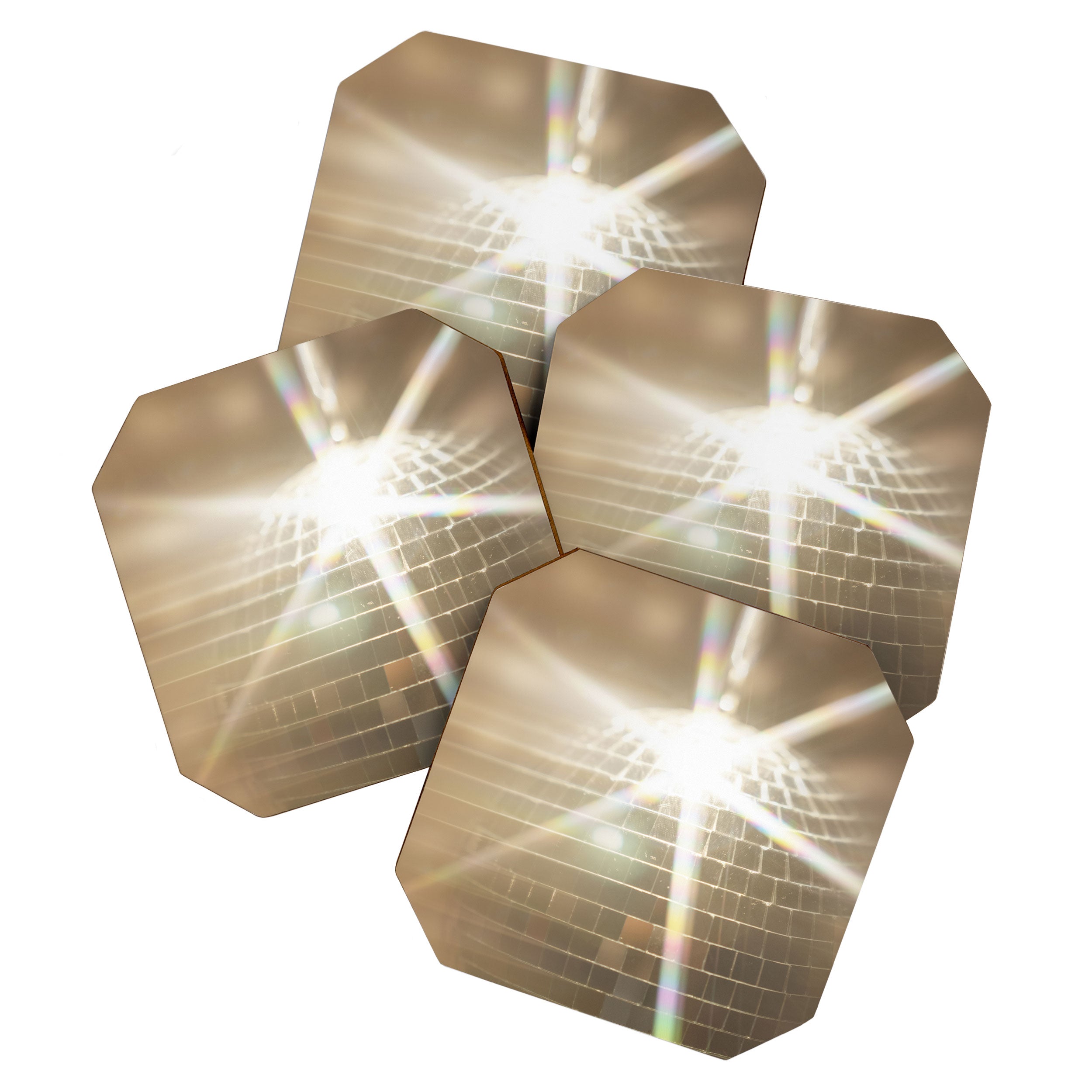 Golden Disco Ball 70s Festive Sparkle Glow Photography Coaster Gallery Image 1