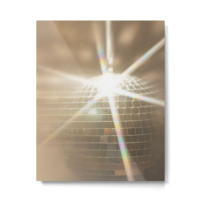 Golden Disco Ball 70s Festive Sparkle Glow Photography Metal Print Gallery Image 1
