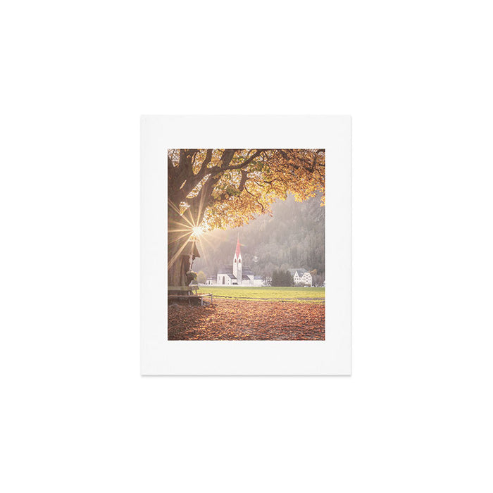 Golden Light and Silence Autumn Chapel in South Tyrol  Art Print Gallery Image 1