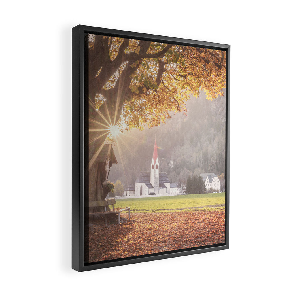 Golden Light and Silence Autumn Chapel in South Tyrol  Framed Canvas Print Gallery Image 2