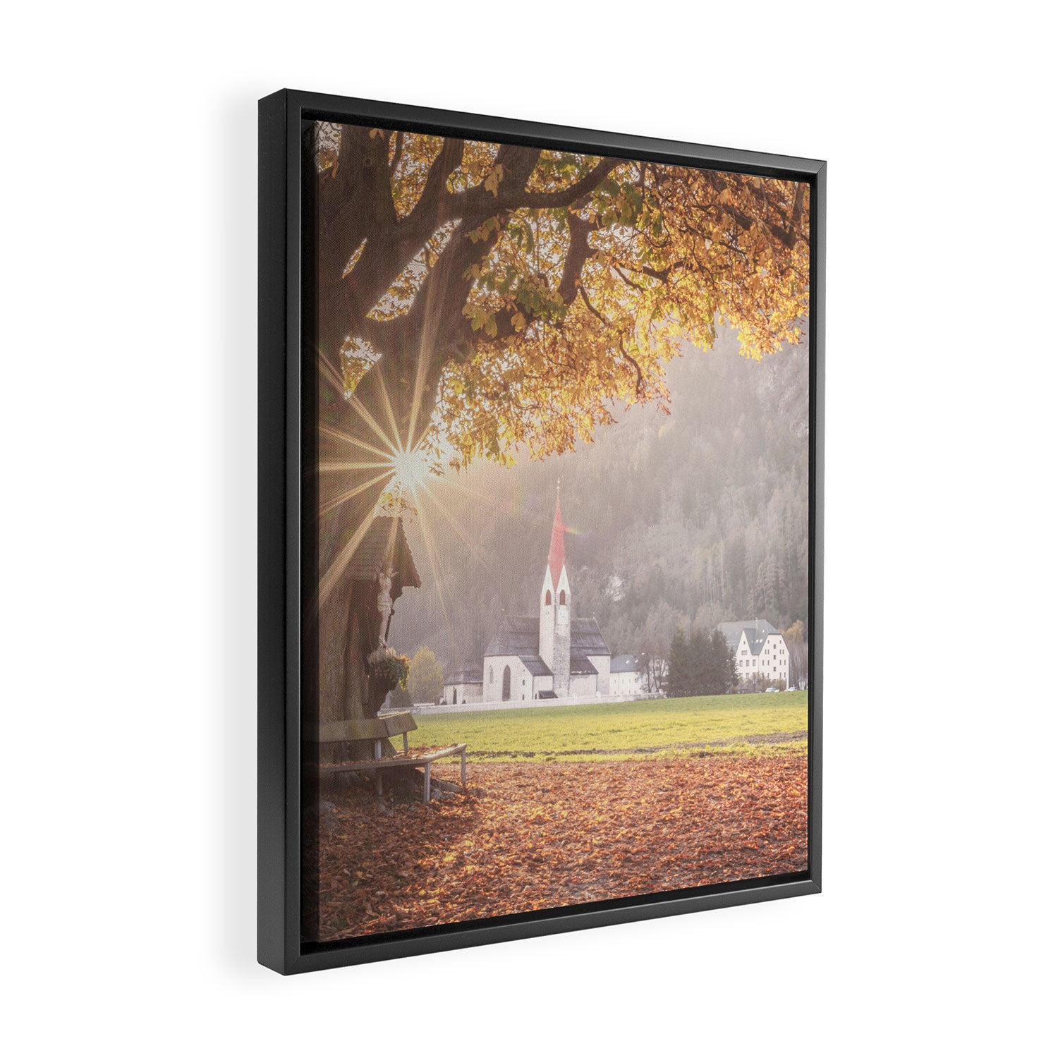 Golden Light and Silence Autumn Chapel in South Tyrol  Framed Canvas Print Gallery Image 2