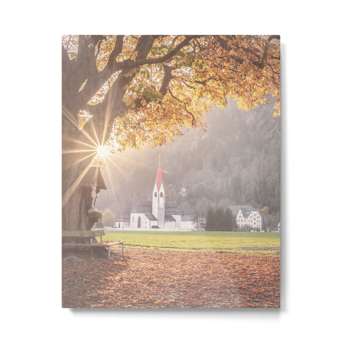 Golden Light and Silence Autumn Chapel in South Tyrol  Metal Print Gallery Image 1