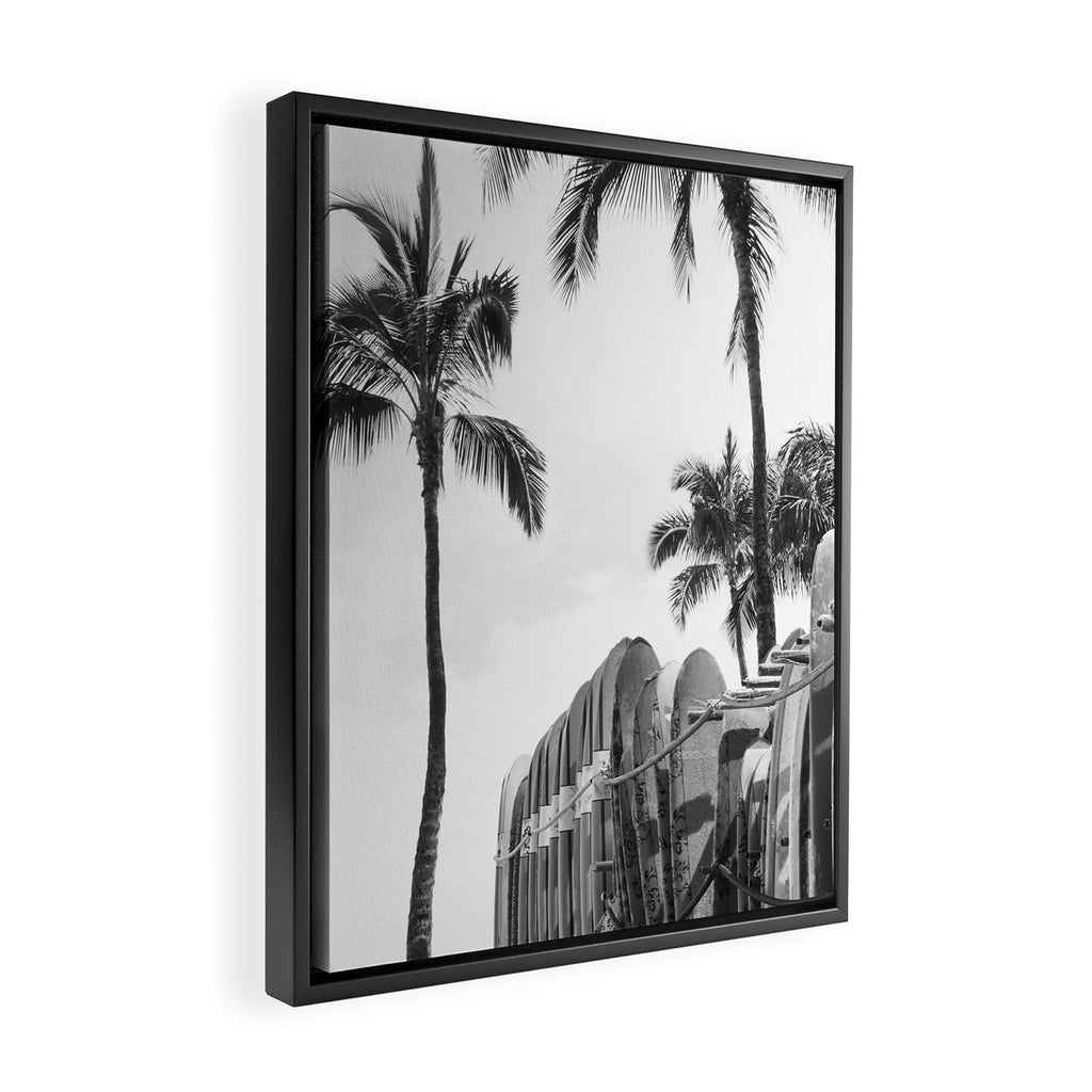 Hawaiian Surfboards - Black And White Surf Photography - Beach Photo Print - Surfboard Photograph Framed Canvas Print Gallery Image 2