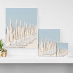 Minimalist Beach Photo Print | White Umbrellas | Coastal Summer Travel Photography Canvas Print Gallery Image 3