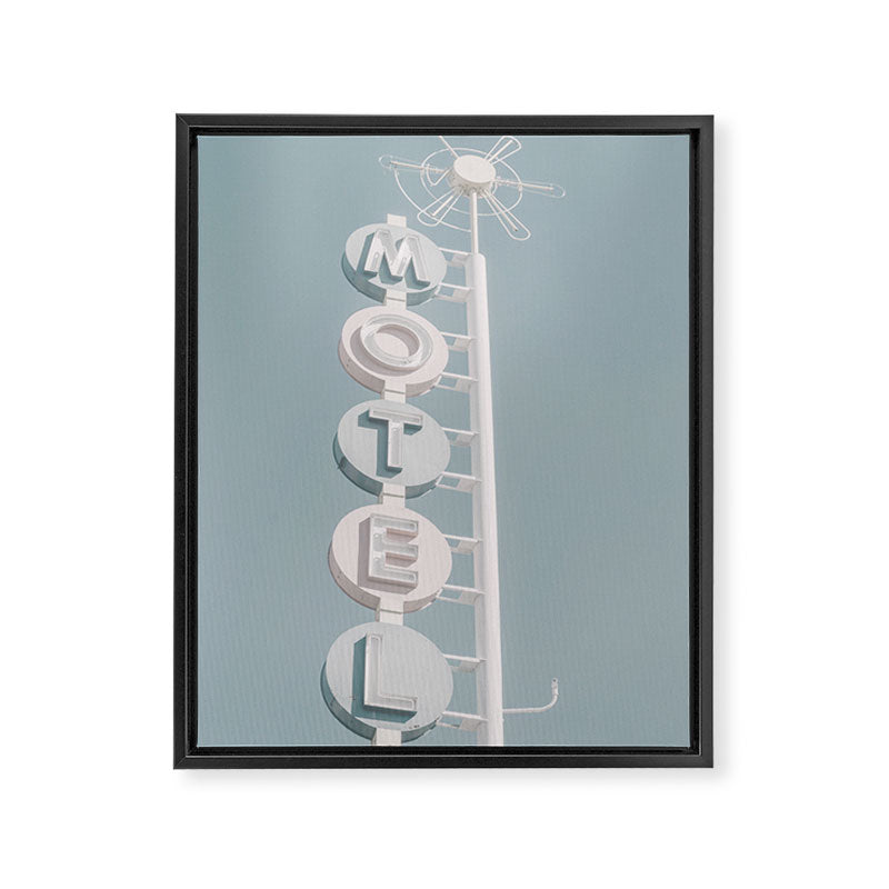 Motel Sign Photo Art Print | Light Blue Pastel Sky Summer Photograph Framed Canvas Print Gallery Image 6