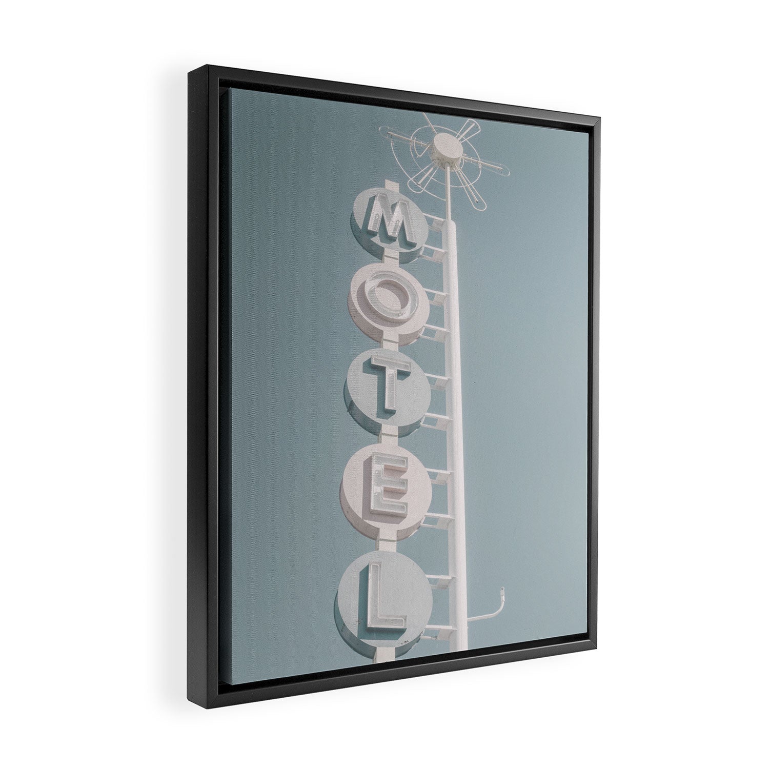Motel Sign Photo Art Print | Light Blue Pastel Sky Summer Photograph Framed Canvas Print Gallery Image 2