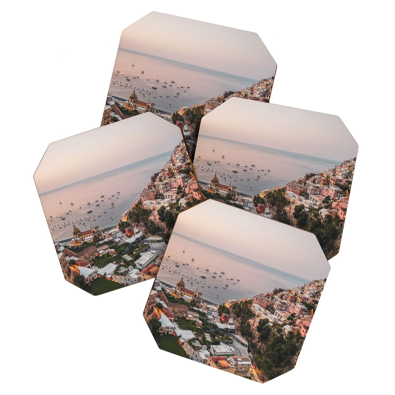 Positano by Night - Italy Europe Travel Photography - Nautical Amalfi Photo Art Print - Pastel Color Coaster Gallery Image 1