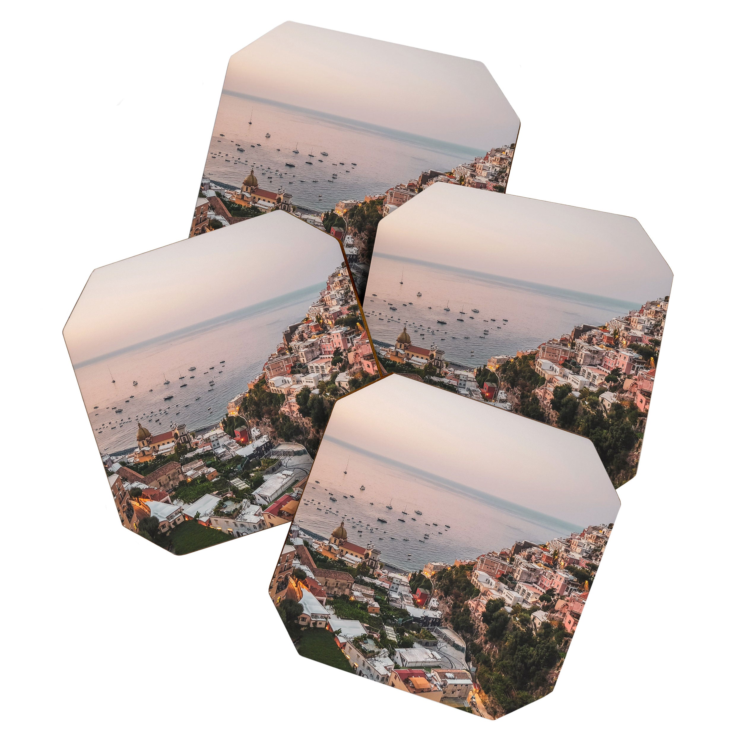 Positano by Night - Italy Europe Travel Photography - Nautical Amalfi Photo Art Print - Pastel Color Coaster Gallery Image 1