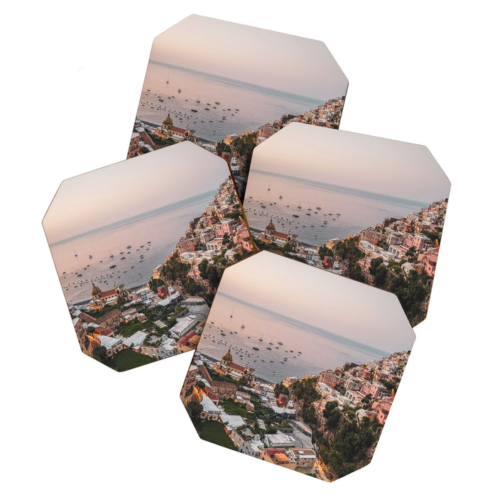 Positano by Night - Italy Europe Travel Photography - Nautical Amalfi Photo Art Print - Pastel Color Coaster Gallery Image 1
