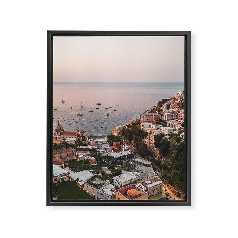 Positano by Night - Italy Europe Travel Photography - Nautical Amalfi Photo Art Print - Pastel Color Framed Canvas Print Gallery Image 6