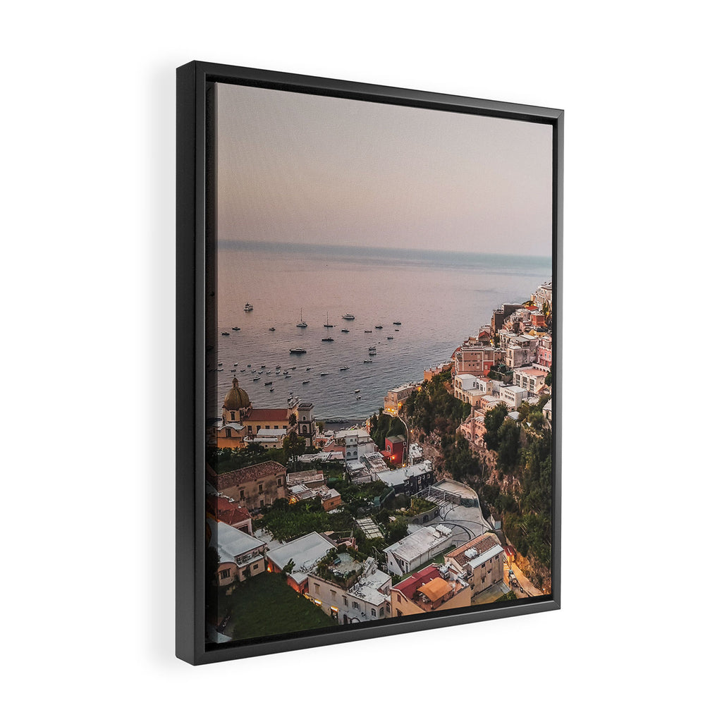 Positano by Night - Italy Europe Travel Photography - Nautical Amalfi Photo Art Print - Pastel Color Framed Canvas Print Gallery Image 2