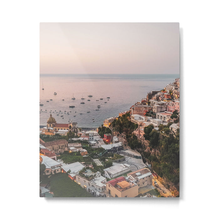 Positano by Night - Italy Europe Travel Photography - Nautical Amalfi Photo Art Print - Pastel Color Metal Print Gallery Image 1