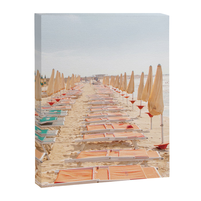 Puglia Loungers | Italy Travel Photography | Pastel Minimalist Beach Photo Canvas Print Gallery Image 1