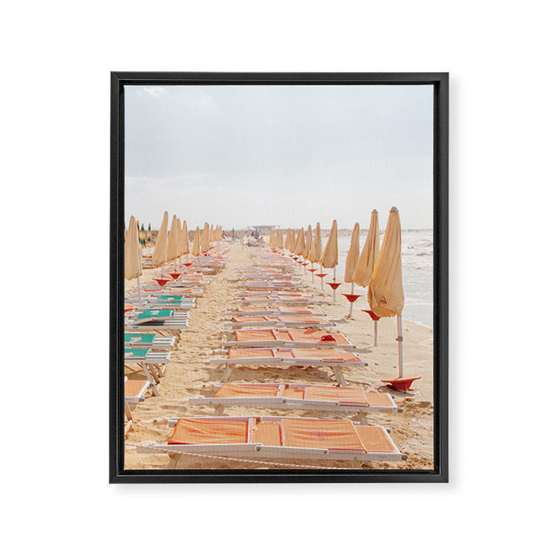 Puglia Loungers | Italy Travel Photography | Pastel Minimalist Beach Photo Framed Canvas Print Gallery Image 8