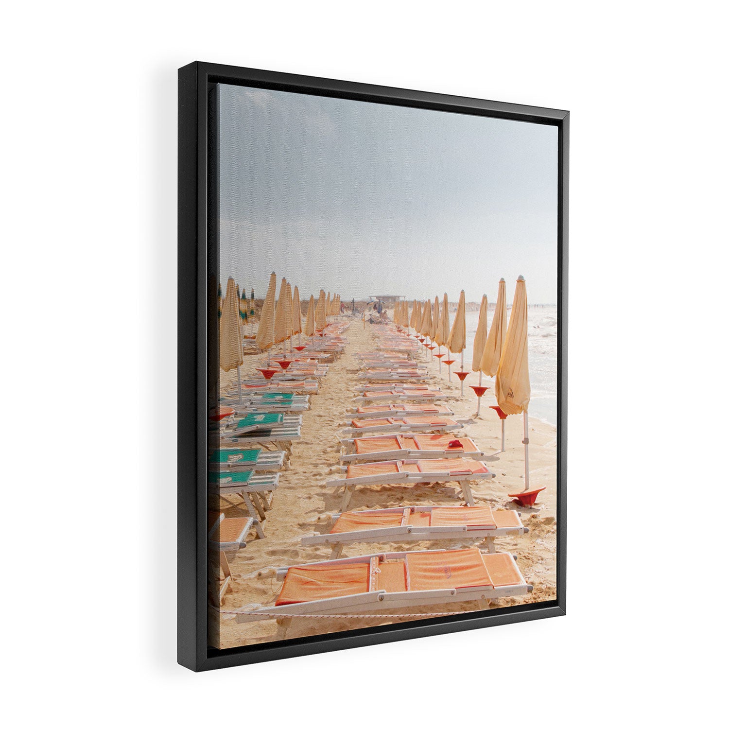 Puglia Loungers | Italy Travel Photography | Pastel Minimalist Beach Photo Framed Canvas Print Gallery Image 2